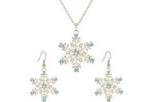 Ever Faith Winter Snowflake Necklace Earrings Set, Rhinestone Crystal Snowflake Jewelry Set Gift for Holiday
