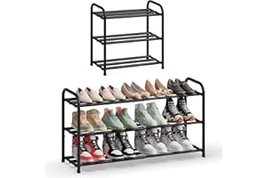 SONGMICS Schuhregal ausziehbar, Schuhablage, Schuh-Organizer mit verstellbaren Ablagen, Schuhaufbewahrung aus Metall, für Flur, Ankleidezimmer, Wohnzimmer, 3 Ebenen, tintenschwarz LMR036BD01
