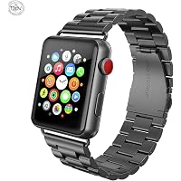 Tolv Present Compatible for Apple Watch Band 38mm - Stainless Steel Strap Series 1 2 3 4 (Black)