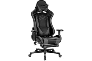 WOLTU Silla Gaming, Cuero Sintéticor Ergonómica Gaming para Chair con Reposacabeza & cojín Lumbar & Reposapiés Gamer Sillon Videojuegos, Livestreaming, Silla de Oficina y computadora Negro+Gris