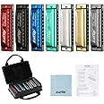 East top Diatonic Harmonica Set of 7, 10 Holes Blues Harmonica T003 Mouth Organ set, A, B, C, D, E, F and G key harmonicas for Adults, Beginner, Professionals and Students as Gift