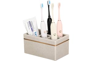 Shinowa Portaspazzolino Grande (4 Slot per Spazzolino da Denti), Supporto per Dentifricio Portaspazzolini Elettrico da Bagno Moderno in Resina con Foro di Drenaggio Decorativo Filo d'oro - Kaki
