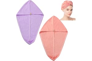 2 stycken mikrofiberhanddukar hår, rosa lila förtjockad hårturban för torkning av hår, turbanhandduk med knapp superabsorbera