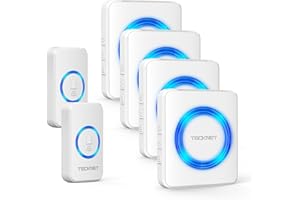 ‎TECKNET TECKNET Funkklingel, IP65 Funk klingel Set Aussen Wasserdicht, Kabellose Türklingel 600m Reichweite, Haustür Klingel 2 Sender 4 Empfänger, 60 Melodien Doorbell und Klingelknopf Mit LED-Blitz