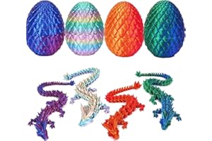 KUGGTY 4Pcs 3D Printed Dragon in Egg,Full Articulated Dragon with Egg,Flexible Joints Home Decor Executive Desk Toys,Home Office Decor Executive Desk Toys for Autism/ADHD (4PCS-A)