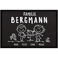 SpecialMe® Fußmatte Familie personalisiert mit Namen 1, 2, 3 & mehr Kinder Hund Katze Strichmännchen weiß 60x40cm