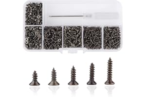 Roosea Tornillos Autorroscantes Adera 1000 Pzs Tornillos de Cabeza Plana Cruzada M2 Tornillos para Madera 5/6/7/8/10 mm Juego de Tornillos Autorroscantes Roscachapa Redonda Tornillos Pequeños