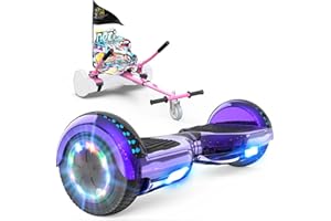 GeekMe hoverboards go kart attachment, Hoverboards with Hoverkart 6.5 inch with Bluetooth Speaker, LED Lights, Gift for Kid, Teenager and Adult