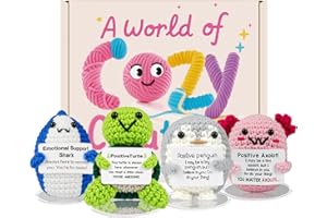 SZMDLX 4Pcs Positive Crochet Penguin Set, Handmade Pocket Hug Emotional Support Gift Dolls Stress Relief Anxiety, Positive Penguin,Shark,Axolotl,Turtle Gifts for Women, Men,Teacher, Colleagues