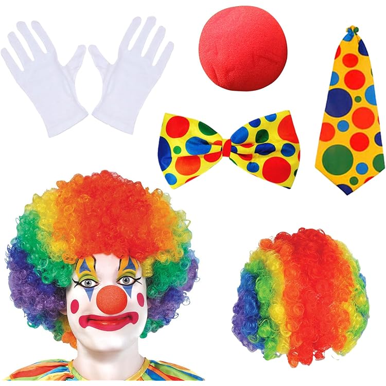 4-teiliges Clown-Kostüm-Set - Perücke, Nase, Fliege, Handschuhe Für Halloween & Partys