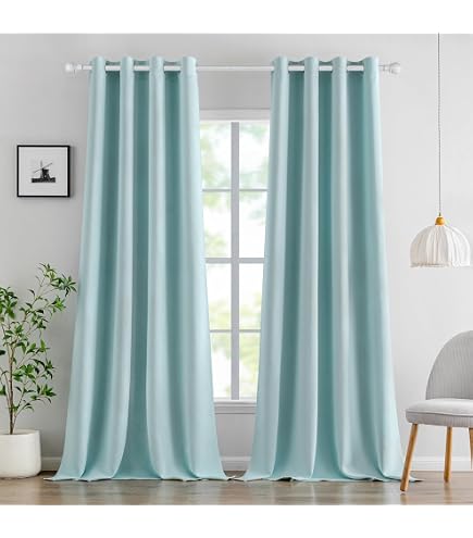 Victoria M. Aurora Tenda Oscurante Termica con Occhielli, per Bastone per Tende, 140 x 245 cm, Blu Chiaro