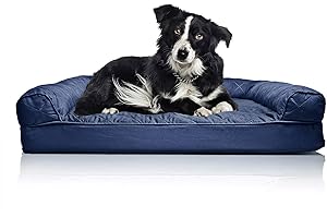 Furhaven Duże ortopedyczne legowisko dla psa pikowana sofa w stylu ze zdejmowanym zmywalnym pokrowcem - granatowy, L