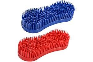 Buaak Magic Horse Grooming Brush Set - 2 Blue and Red Plastic Brushes for Equestrian Care
