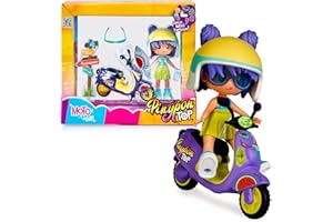 Pinypon TOP Moto Girl, Figura Articulada de Brazos y Piernas, Set de Chica Top con su Moto, Incluyen Casco y Gafas, Ropa y Zapatos Intercambiables, Doble Cara y Decoración, +4 años, Famosa (PNN03000)