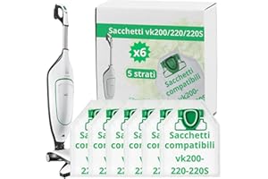 NAMAI - Set di 6 Sacchetti Folletto VK200 e VK220s, Ricambi Compatibili, Microfibra Resistente, Antibatterici, Sacchi Folletto (6 Sacchetti)