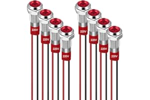 GUUZI 8pcs 6mm Voyant LED 220-230V Signal Lumineux étanche Panneau Métallique Voyant LED Montage sur Panneau Tête Plate avec Fils Coque Argentée (Rouge)