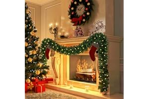 ERRUM 5M/16.4FT Christmas Garlands with Lights, Artificial Greeny Garland Decoration Christmas Garlands Wreath for Fireplace Stairs Wall Door Xmas Tree Garden Yard Holiday Decor