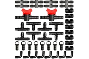 VooGenzek 42 Piezas Juego de Accesorios de Irrigación para Tubos 16mm, Conectores de Púas de Manguera para Sistemas de Riego, Válvulas de Compuerta, Tees, Acoplamientos, Codos, Tapones de Tapa, Tapón