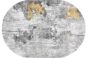 Rururug Designer Teppich Oval Modern Kurzflor Vintage orientalisch Ornament Wohnzimmer Schlafzimmer Teppiche Flur rutschfest Waschbar,zeitgenössisch lässig grau gelb abstrakt,Oval 140 x 200 cm