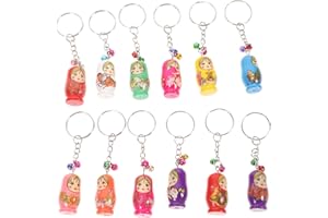 Garneck 12 Stück Holz-Schlüsselanhänger Auto-Schlüsselanhänger Kinder-Ornamente Gefälligkeiten Wagen Süßer Liebhaber- Russische Matroschka-