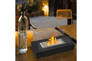 SAILUN Modern Black Firepit with Black Metal Housing (Rectangular with 2-Side Glass) - Stylish Outdoor Fire Bowl for Patio, Garden & Outdoor Living Spaces