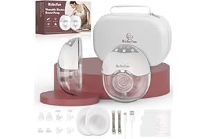 Robofun 2er-Pack Milchpumpe Elektrisch Freihändig, Leise Doppelmilchpumpe, 4 Modi und 12 Saugstufen, Elektrische Milchpumpe Handsfreemit Staubschutzdeckel, Breast Pump Electric,19mm/21mm/24mm Flansch