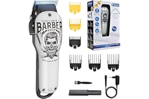 BESTBOMG Cortapelos Profesional Hombres, Máquina Cortar Pelo Kit Cuchilla de Titanio y Cerámica 6 Peine-guía, Cortadora de Pelo Batería Recargable de Litio 2000mAh (Y4 Blanco)