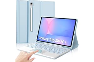 IVEOPPE Coque Clavier pour Samsung Galaxy Tab S10 FE+ Plus 13.1" 2025, Clavier RéTroéClairé 7 Couleurs Azerty Français Bluetooth DéTachable, étui avec Pavé Tactile Bluetooth Keyboard, Bleu Ciel