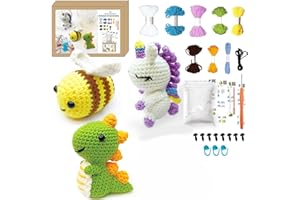 Yeria Kit de Crochet para Principiantes, Kit de Animales al Crochet, Kit de Crochet para Principiantes, Kit de Crochet con Crochet e Instrucciones de Video Paso a Paso (Abeja, Licornio, Dinosaurio)
