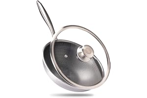 Reishunger Premium Wok aus Edelstahl | 28 cm Durchmesser | Mit Glasdeckel | Für alle Herdarten, Induktionsgeeignet | Wabenstruktur mit Antihaftbeschichtung | Spülmaschinengeeignet, Ofenfest