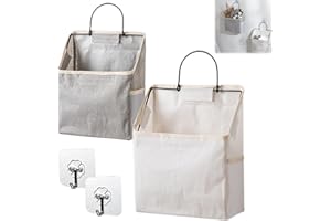 Nizirioo Borsa Portaoggetti da Parete: 2 Pezzi Borsa Pieghevole da Appendere con Telaio in Metallo con 2 Pezzi Ganci Adesivi, Per Camera Letto, Bagno, Cucina(Beige+Grigio Chiaro)