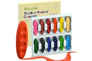 TINYGEEKS 12 Pastelli Bambini 2 Anni + Forma Ergonomica Arachidi + Crayon per Bambini 1-3 Anni | Colori che non sporcano | Pastello a Razzo e Facili da Impugnare | Pastelli a cera