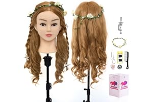 NEVERLAND BEAUTY & HEALTH Testa per parrucchieri Neverland 26" Testina Parrucchiere Capelli 70% Capelli Umani Reali Morbidi Testa per Acconciature Testa Parrucchiera con Staffa+ DIY Accessori #27