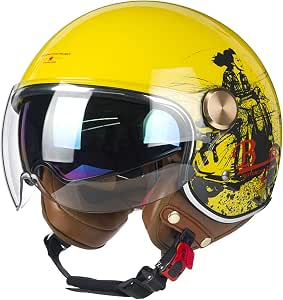 TKYDM Caschi Moto, Mezzo Casco Vintage Aperto 3/4, Casco Scooter Cruiser  Chopper ciclomotore per Uomo Donna, Casco Jet Pilota Stile retrò con Doppia  Visiera Parasole, Certificato ECE : Amazon.it: Auto e Moto