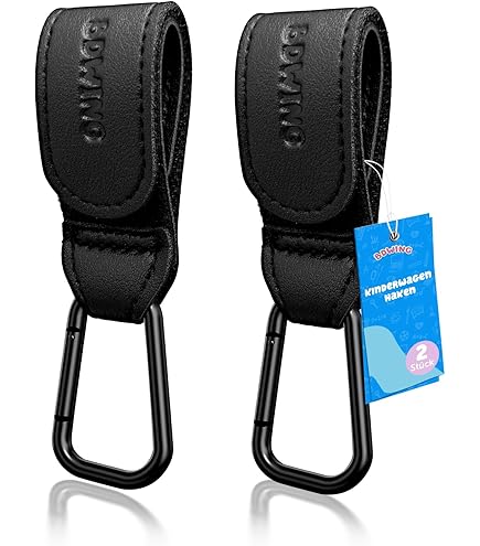 BundleBean - Clip Per Passeggino (coppia): Aggancia La Tua Spesa, Borsa E Borsa Fasciatoio Al Tuo Passeggino, Passeggino, Sedia A Rotelle O Deambulatore. Misura Universale, Cinghie Nere Con Gancio E - Foto 3