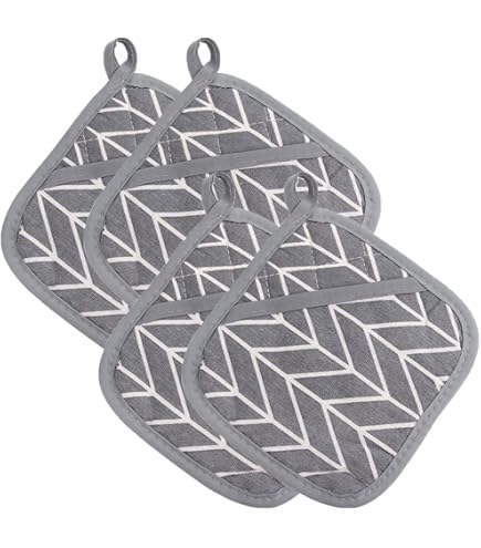 Set 4 Presine Da Cucina In Cotone 18x18 Cm - Resistenti Al Calore 100°C, Design Nero E Grigio - Foto 12