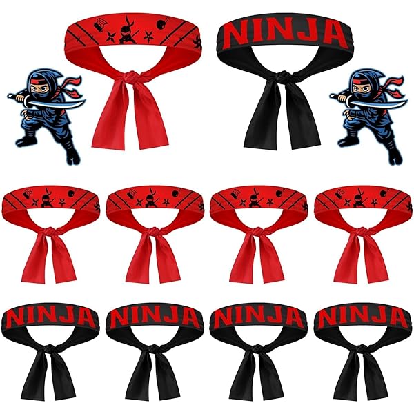 COYUN 4PCS Ninja-Stirnbanden-Set - Schwarze und Rote Party-Zubehör für Kinder, Karate und Geburtstagsparty