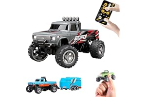 ViCUULY Mini Rc Monster Truck, Voiture Télécommandée Monster Truck à L'échelle 1:64 avec Lumières, Télécommande 2,4 Ghz, Mini Alliage Monster Truck Rc, Vitesse/Direction Réglable (Gray)