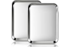 Fire More 2 Pezzi Teglia Forno Rettangolare(26,5x20,5x2,5cm),Teglia Antiaderente Sano e Durevole,Vassoio Rettangolare per Pane, Biscotti, Pizza e Torte,ecc