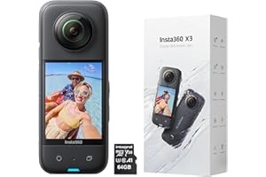 Insta360 X3 Waterproof Action Camera - 5.7K 360, 72MP Photos, Stabilization, Touch Screen, AI Editing, Streaming, Webcam, Voice Control, 64GB Card