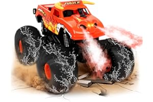 Charmofun Monster Truck Telecomandato, 2.4GHz Anfibio Macchina Telecomandata con Luce LED, Auto Telecomandata 1:16, 4WD RC Auto con Spruzzatore per bambini sopra gli 8 anni （RED)