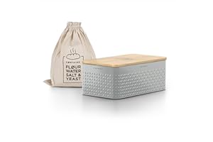 LARS NYSØM Chlebak z lnianym workiem na chleb dla długotrwałej świeżości I chlebak bambusowa pokrywka nadaje się jako deska do krojenia I 34x18,5x13,5cm (Ash Gray)