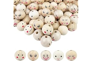 Fervalyna 150 Piezas Abalorios de Madera Natural, Bolas de Madera Smiley con Agujero, Cuentas Bolitas Redondas con Cara, para Manualidades, Joyería, Decoraciones, Macrame Haciendo Joyería -20mm