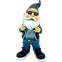 SEWAS Gartenzwerg Rocker Hipster mit Peace Kette, handbemalt und wetterfest aus hochwertigem Kunstharz, Hiphop Rap Figur
