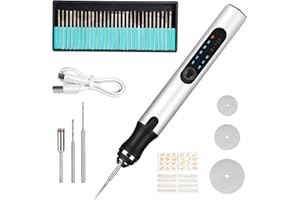 CHEFYUPER Electric Engraving Tool Kit,USB Cordless Rechargeable Engraving Pen,Mini DIY Engraving Tool Kit for Glass Wood Metal Stone Plastic Nails and Jewelry,Carving Tools with 35 Bits(Silver)