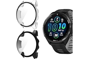 KeeFos [2 Pezzi Custodia Compatibile con Garmin Forerunner 965, [con Vetro Temperato], Protezione Completa, 9H HD Anti-Graffio PC Cover Case per Garmin Forerunner 965 (Trasparente+Nero)
