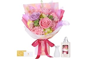 MAMAMIKO Ramo de Rosas Eternas con Jarr¨®n, Rosas Preservada, Ramo de Flores Eternas, Ideas Rosa Naturales Regalos para Mujer, D¨ªa de la Madre, D¨ªa de San Valent¨ªn, Aniversario, Mam¨¢, Novia (Rosa y Lila)