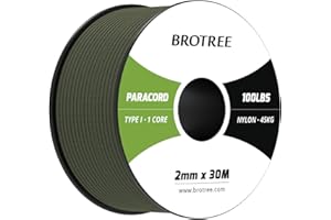 Brotree Paracord 2mm 30M 100% Nylon Rope 1 Strand Parachute Cord for Outdoor, Craft, DIY - 45kg Breaking Load (Army Green)