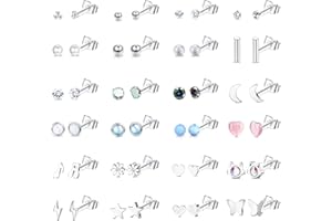 ADRAMATA 24 Pares Pendientes para Mujer Acero Inoxidable Pendientes Juego Cartílago Hélice Pendientes Piercing Hipoalergénicos con Parte Posterior Plana Plata Pendientes para Mujeres Niñas