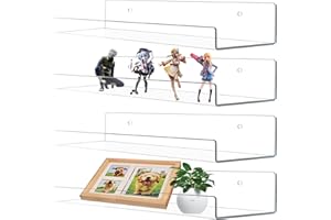 Estanteria Pared Juego de 4, Sterneer Transparente Baldas Pared de Acrílico, 38cm Soportes de Pared Sin Taladrar, para Dormitorio, Sala de Estar, Estudio, la Sala de Estar, la Oficina en el Hogar, etc
